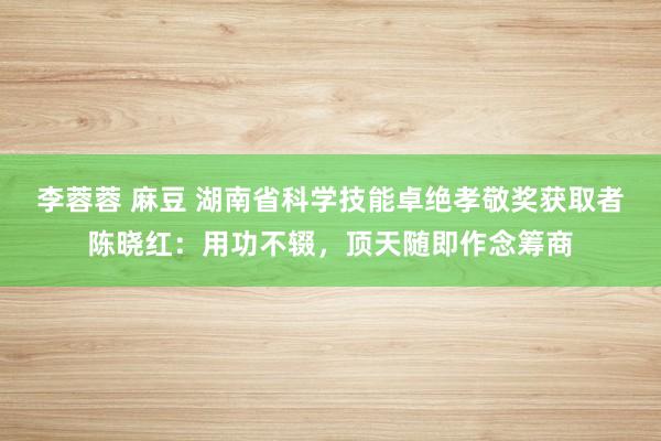 李蓉蓉 麻豆 湖南省科学技能卓绝孝敬奖获取者陈晓红：用功不辍，顶天随即作念筹商