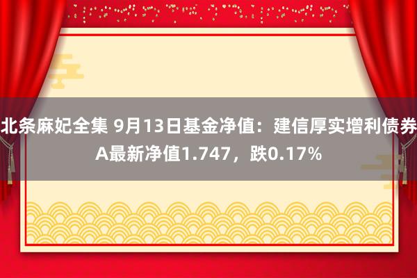 北条麻妃全集 9月13日基金净值：建信厚实增利债券A最新净值1.747，跌0.17%