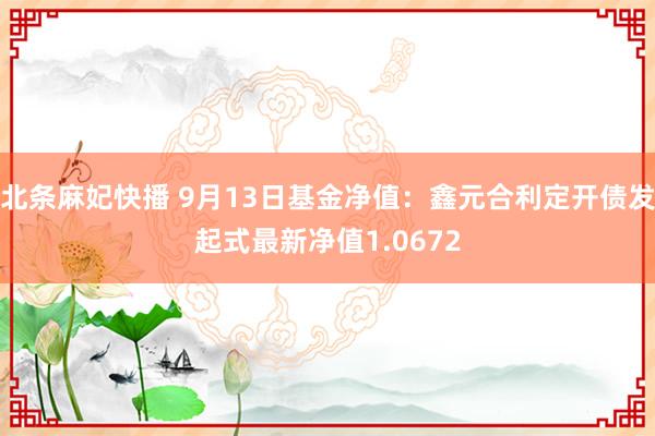 北条麻妃快播 9月13日基金净值：鑫元合利定开债发起式最新净值1.0672