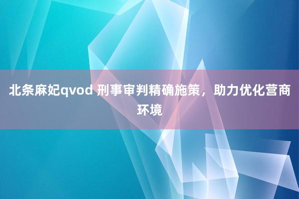 北条麻妃qvod 刑事审判精确施策，助力优化营商环境