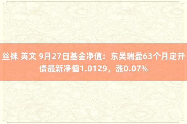 丝袜 英文 9月27日基金净值：东吴瑞盈63个月定开债最新净值1.0129，涨0.07%