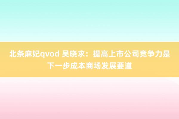 北条麻妃qvod 吴晓求：提高上市公司竞争力是下一步成本商场发展要道