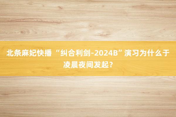 北条麻妃快播 “纠合利剑-2024B”演习为什么于凌晨夜间发起？