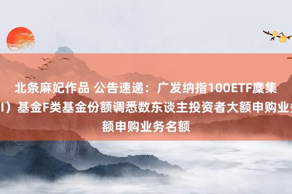 北条麻妃作品 公告速递：广发纳指100ETF麇集（QDII）基金F类基金份额调悉数东谈主投资者大额申购业务名额