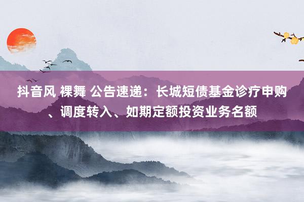 抖音风 裸舞 公告速递：长城短债基金诊疗申购、调度转入、如期定额投资业务名额