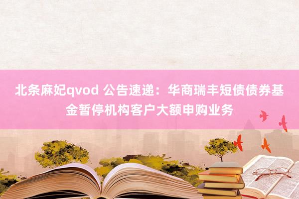 北条麻妃qvod 公告速递：华商瑞丰短债债券基金暂停机构客户大额申购业务