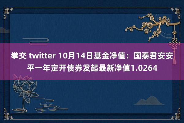 拳交 twitter 10月14日基金净值：国泰君安安平一年定开债券发起最新净值1.0264