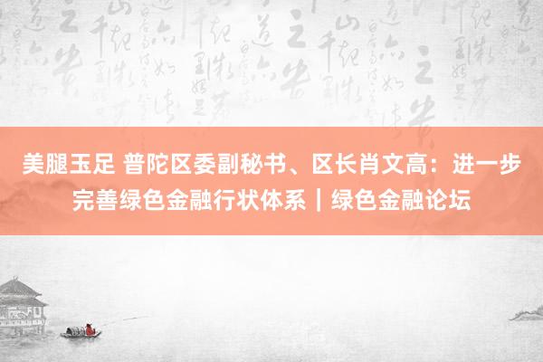 美腿玉足 普陀区委副秘书、区长肖文高：进一步完善绿色金融行状体系｜绿色金融论坛